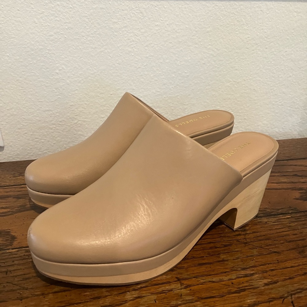 The ODELLS wood clog tan beige leather size 38 New